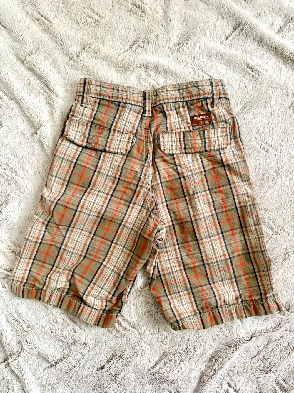 OshKosh B'gosh Boys Plaid Cargo Shorts 7X Khaki Orange Blue